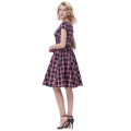 Belle Poque Retro Vintage Grid Pattern Kappe Hülse V-Ausschnitt 50s Swing Party Kleid BP000281-1